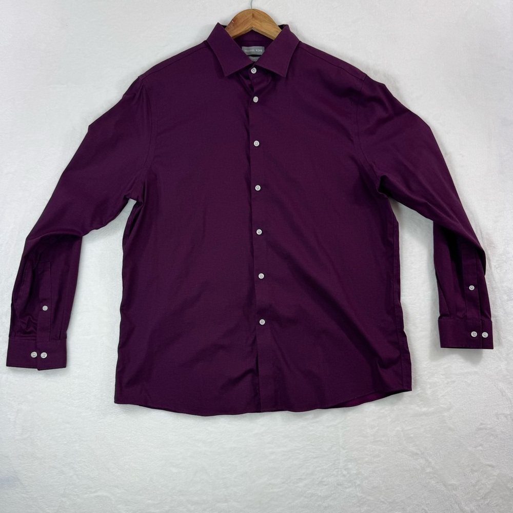 Michael Kors Regular Fit Men’s Plum Dress Shirt Size 17 Length 34/35